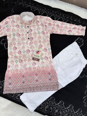 Boys’ Rayon Embroidery Kurta Pajama Set with Sequins Work, Designer Ethnic Outfit for Kids Festive and Wedding Wear – BOY-2087