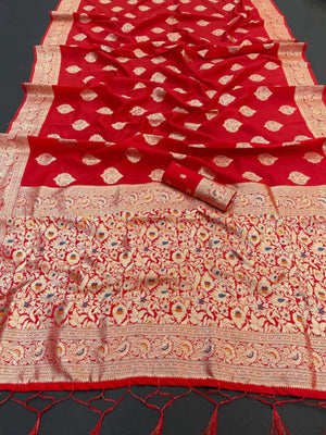 Soft Tissue Silk Banarasi Saree With Stitched Blouse and complete Fall & Peeco , SAREE - 1623