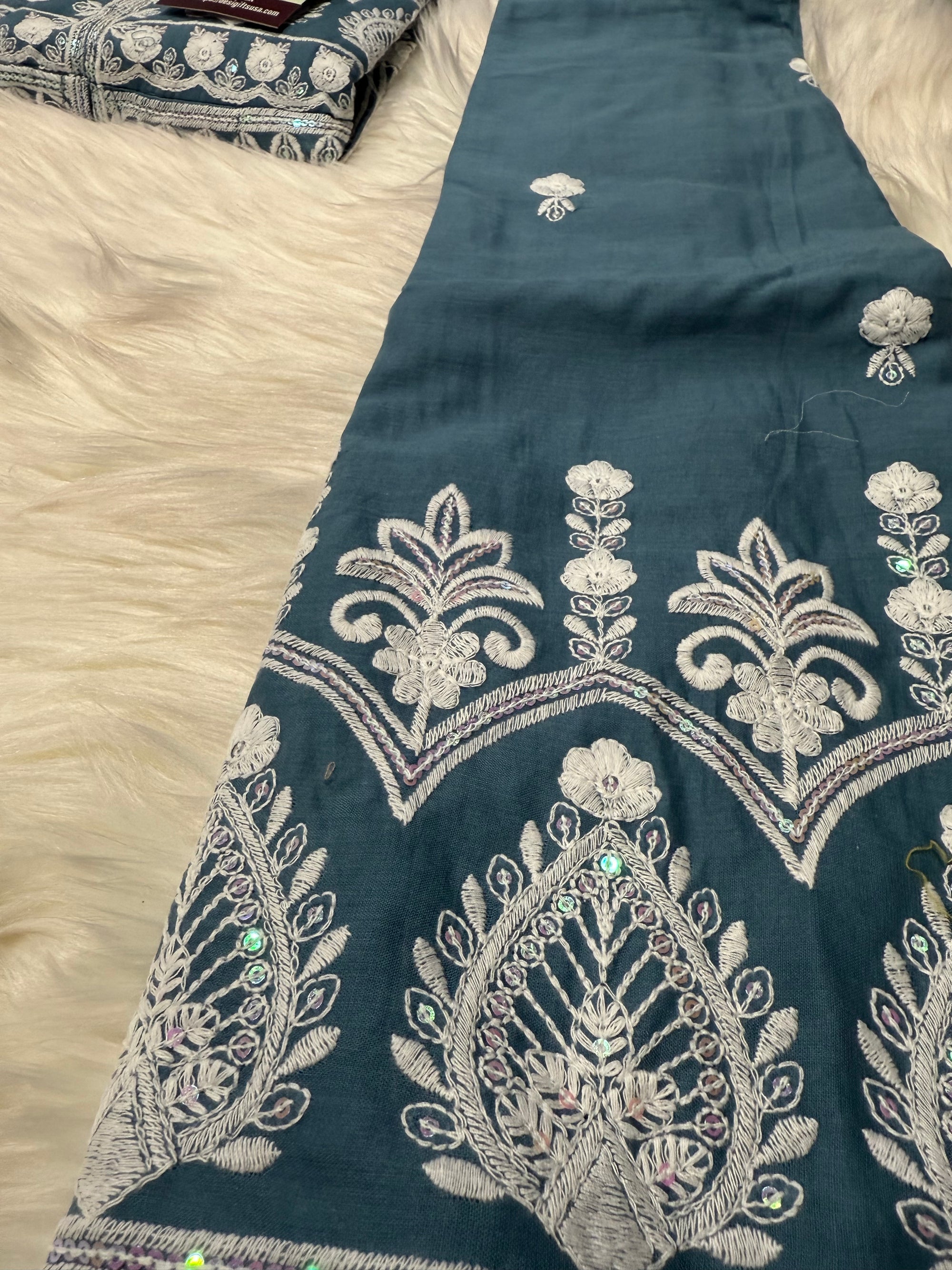 Heavy Chikankari Embroidery 3-Piece Indian Outfit for Girls – Trendy Ethnic Style, Design G- 1942