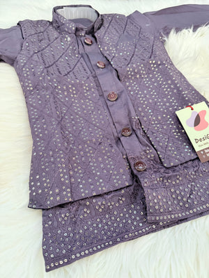 Boys Dusty Lavender Purple Sherwani Style Kurta Pajama with Embroidered Jacket | 3-Piece Indian Outfit- Design B-4060