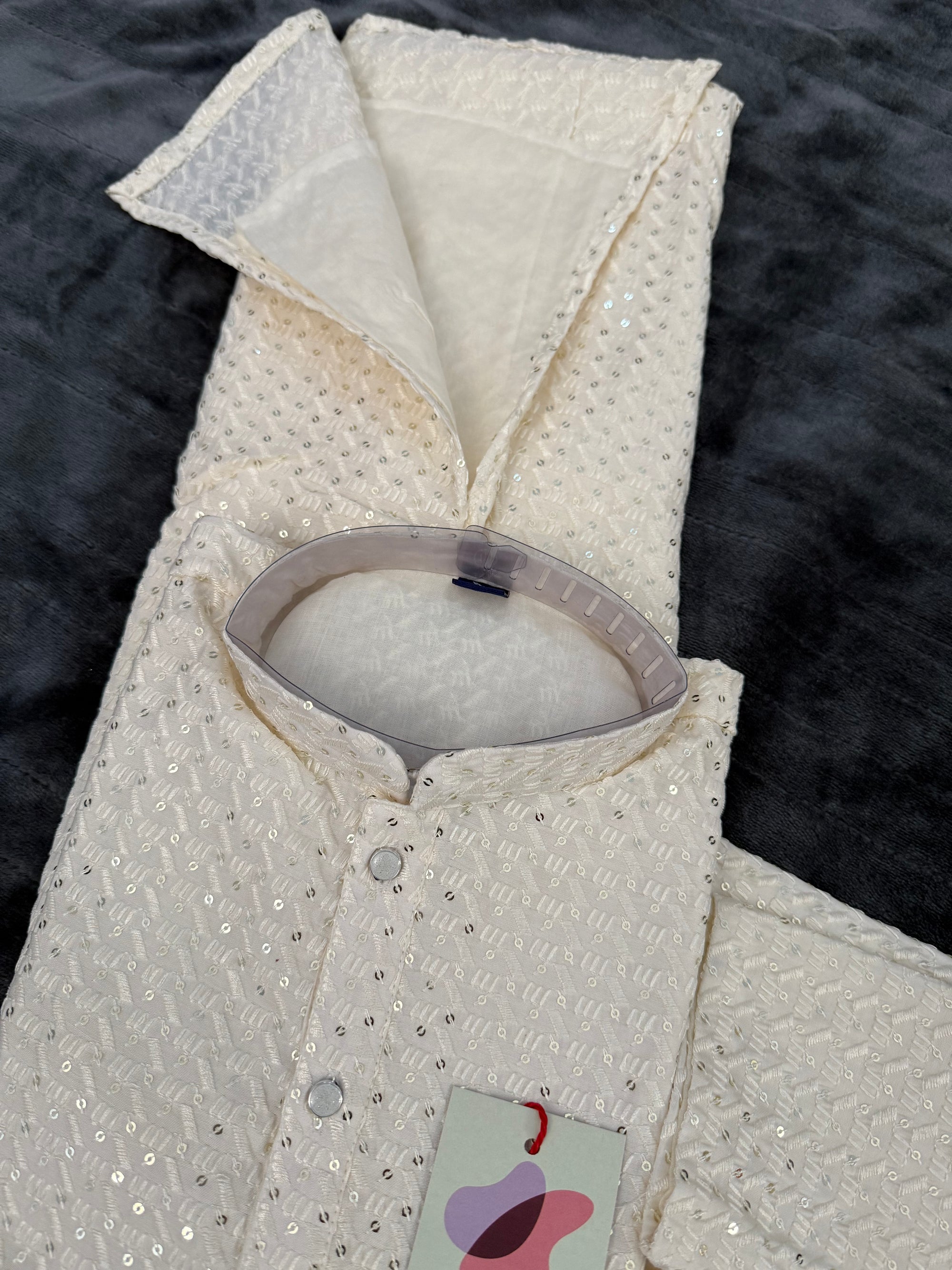 Pre-Teen and Teen Boy's Chikankari Embroidered Kurta Pajama with Sequins  - BOY-1907