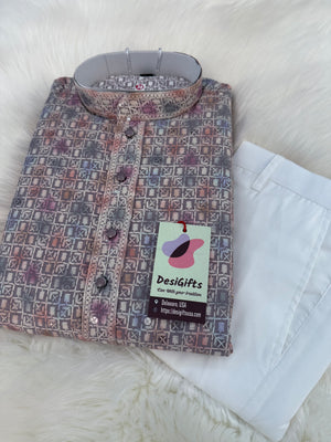 Men’s Indian festive Kurta Pajama Set, Rayon Chikankari Embroidery, Wedding Partywear Multishade Kurta– KP-1983