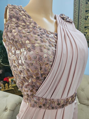 Linen Shade Readymade Pre-Stitched Saree, Ready to wear Saree, Indian Ethnic Sari, GRL - 1309