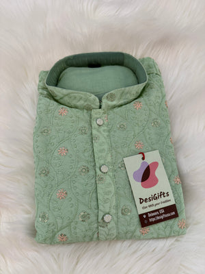 Pre-Teen and Teen Boy's Chikankari Embroidered Rayon Kurta Pajama with Sequins , Green Shade, - BOY-2001