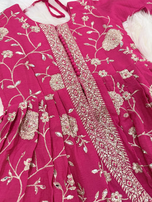 Girls Rani Pink Embroidered Sharara Suit Set with Dupatta, Indian Ethnic Party Wear for Weddings & Festivals,GRL-3002