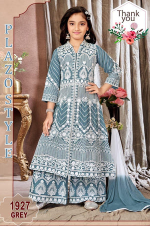 Heavy Chikankari Embroidery 3-Piece Indian Outfit for Girls – Trendy Ethnic Style, Design G- 1942