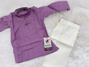 Boys Mauve Purple Kurta Pajama Set | Traditional Indian Ethnic Outfit | Ivory Pants | Wedding, Eid & Festive Wear, B-4036