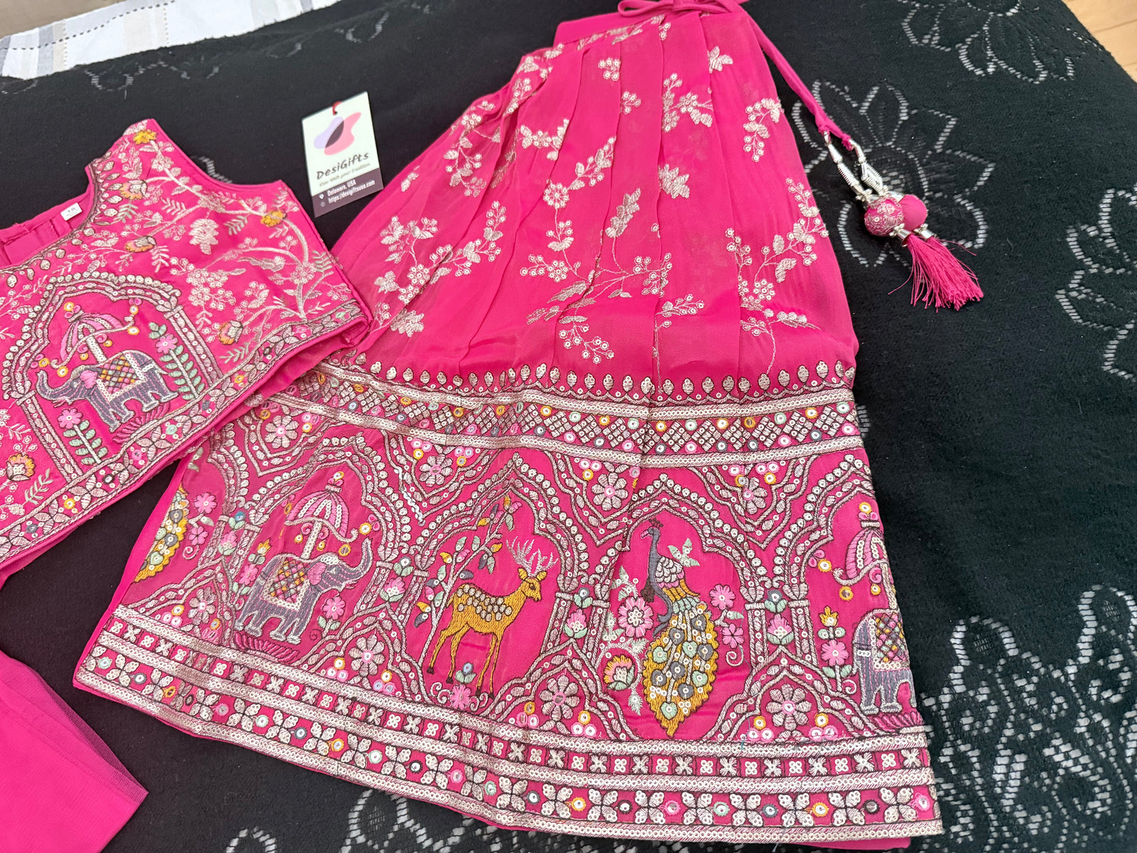 Girls Rani Pink Zari Embroidered Lehenga Choli Set with Dupatta, Traditional Indian Ethnic Wear for Kids, Wedding & Festival Outfit, GRL-2097