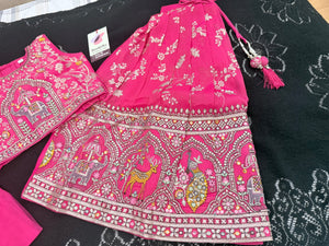 Girls Rani Pink Zari Embroidered Lehenga Choli Set with Dupatta, Traditional Indian Ethnic Wear for Kids, Wedding & Festival Outfit, GRL-2097