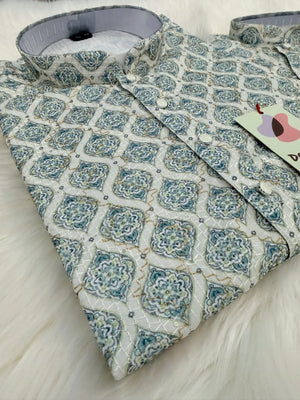 Teal Shade 2-Piece Kurta Pajama Set – Father & Son Outfit | Premium Cotton Jacquard with Zari & Sequin Detailing, DM-2044