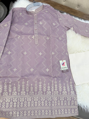 Men’s Dusty Mauve Embroidered Kurta Pajama Set – Shorter Kurta with Ivory slight bootcut-style Pants, Indian Wedding & Festive Ethnic Wear, KP - 4004