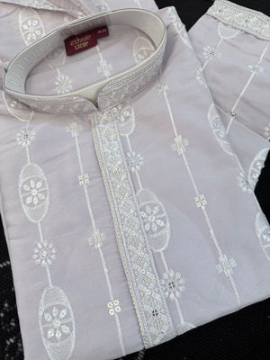 Men’s Embroidered Pastel Purple Kurta Pajama Set with Sequin Work, Indian Ethnic Wear for Wedding & Festival, KPS-3025