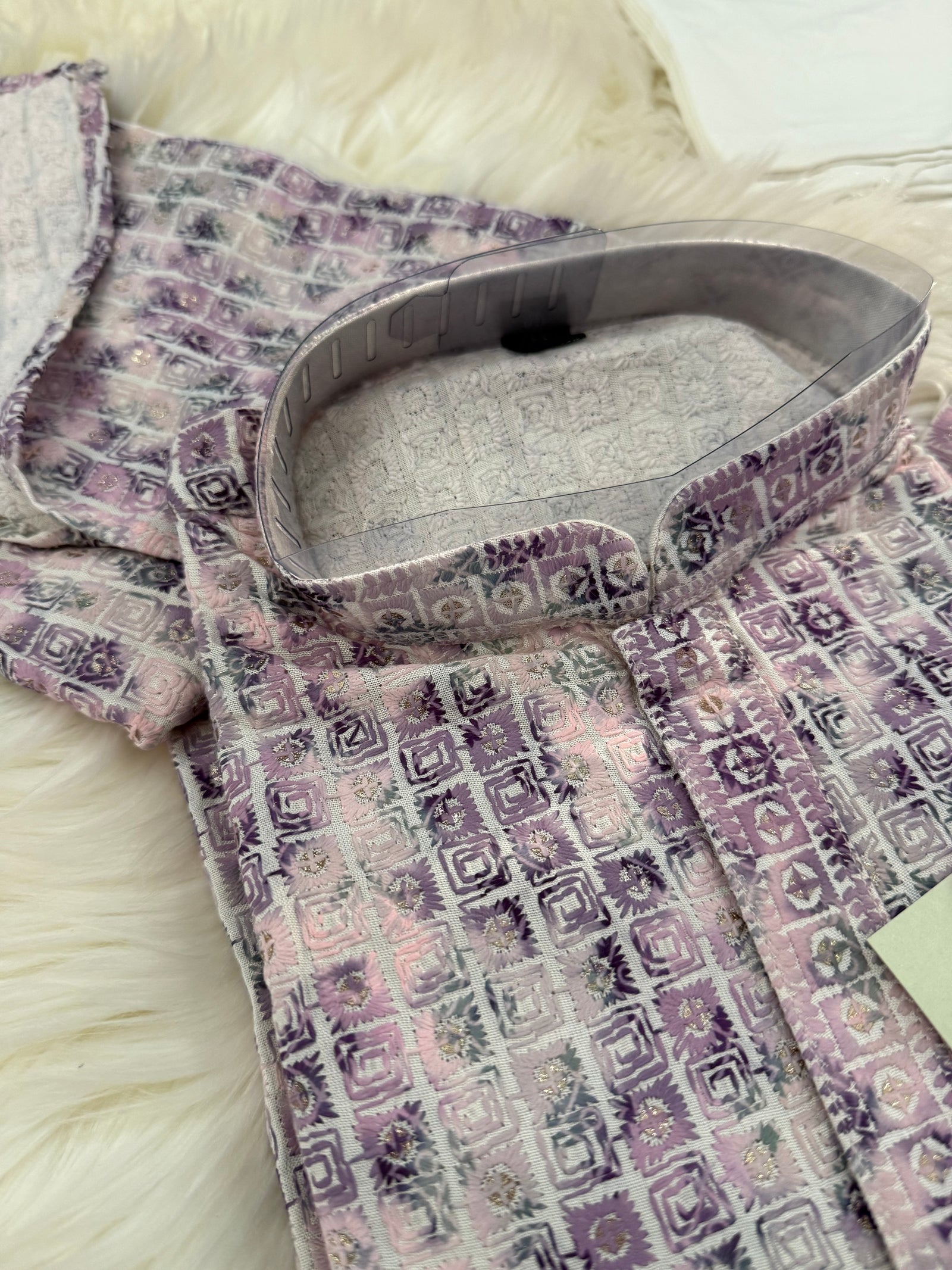 Purple Shade Boy's Cotton Blended Self Designer Kurta Pajama - Design BOY-1918