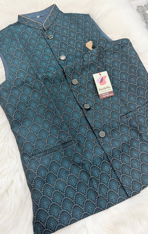 Men’s Elegant Jacket – Premium Festive & Wedding Waistcoat, Self Woven Silk Indian Sadri, Stylish Ethnic Jacket, J-2082