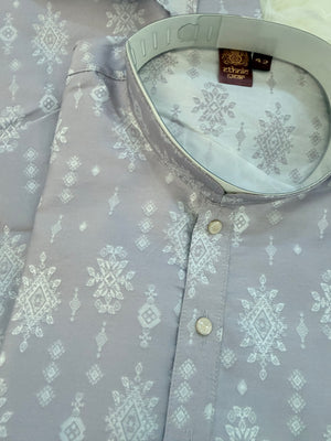 Pastel Purple Jacquard Silk Kurta Pajama Set with Off White Self woven work for Men, KPS-3026