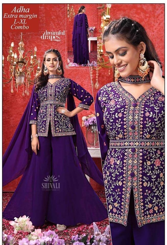 Elegant Georgette Palazzo Jacket Style Suit Set with Zari Thread Work and Sequins, Ethnic Party Outfit, Design LHG - 1766