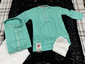 Men & Boys Turquoise Teal Rayon Chikankari with Sequins Kurta Pajama Set | Matching Father Son Option Festive Outfit with Sequin Work, DM -1423