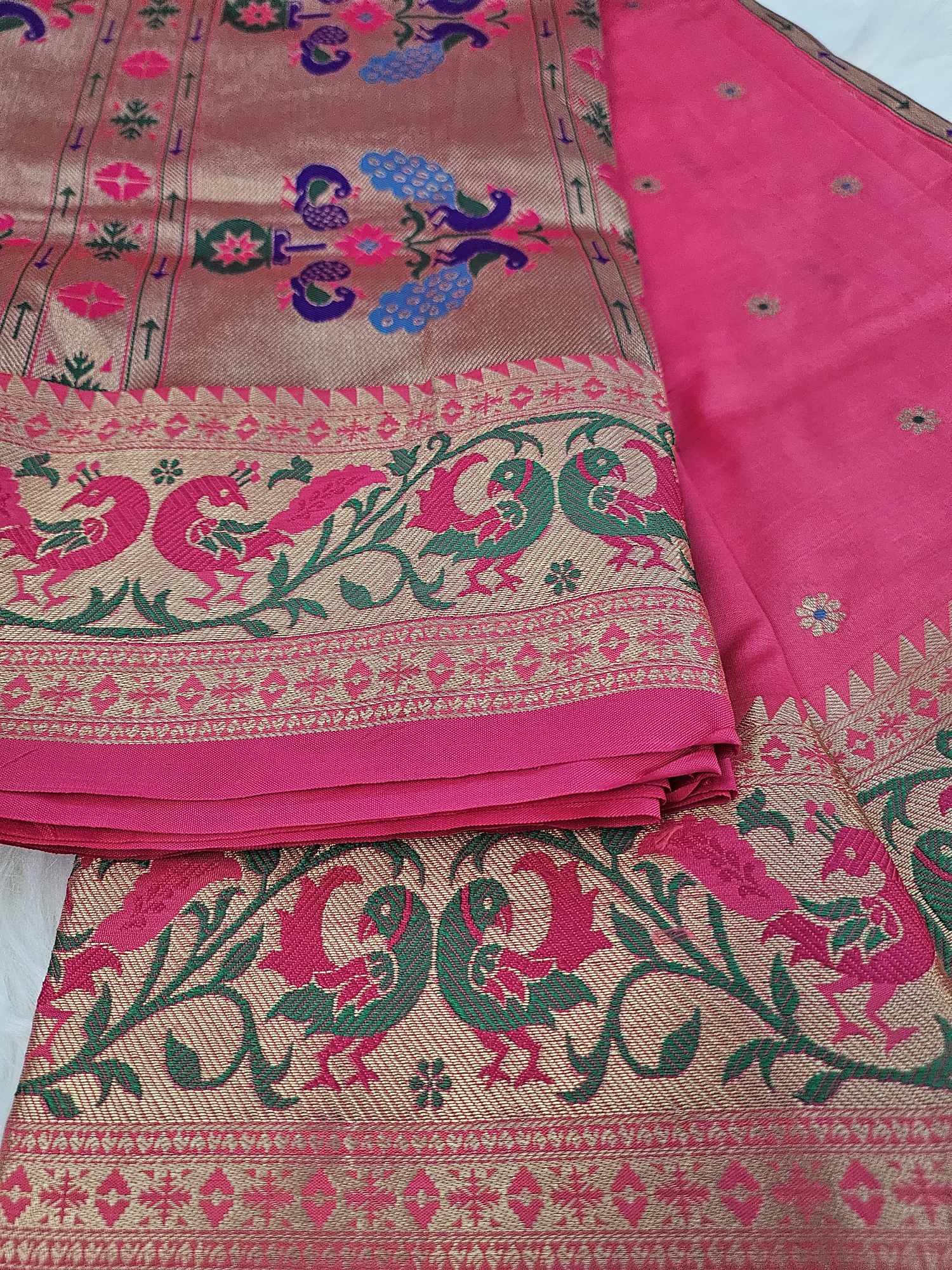 Pink Shade Banarasi Soft Silk Maharani Paithani Saree with Zari Border,  SARI#593