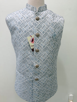 Men’s Pastel/Ice BluePink Nehru Jacket – Self Woven Silk Indian Sadri, Festive Wedding Waistcoat, Ethnic Modi Jacket for Men, J-3089