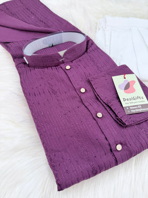 Men’s Wine Shade Sequins Embroidered Kurta Pajama Set – Indian Wedding & Partywear Traditional 2PC Outfit, Size 58 , 5XL, KP-2024