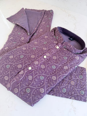Pre-Teen and Teen Boy's Chikankari Embroidered Rayon Kurta Pajama with Sequins , Purple Shade, - BOY-2006