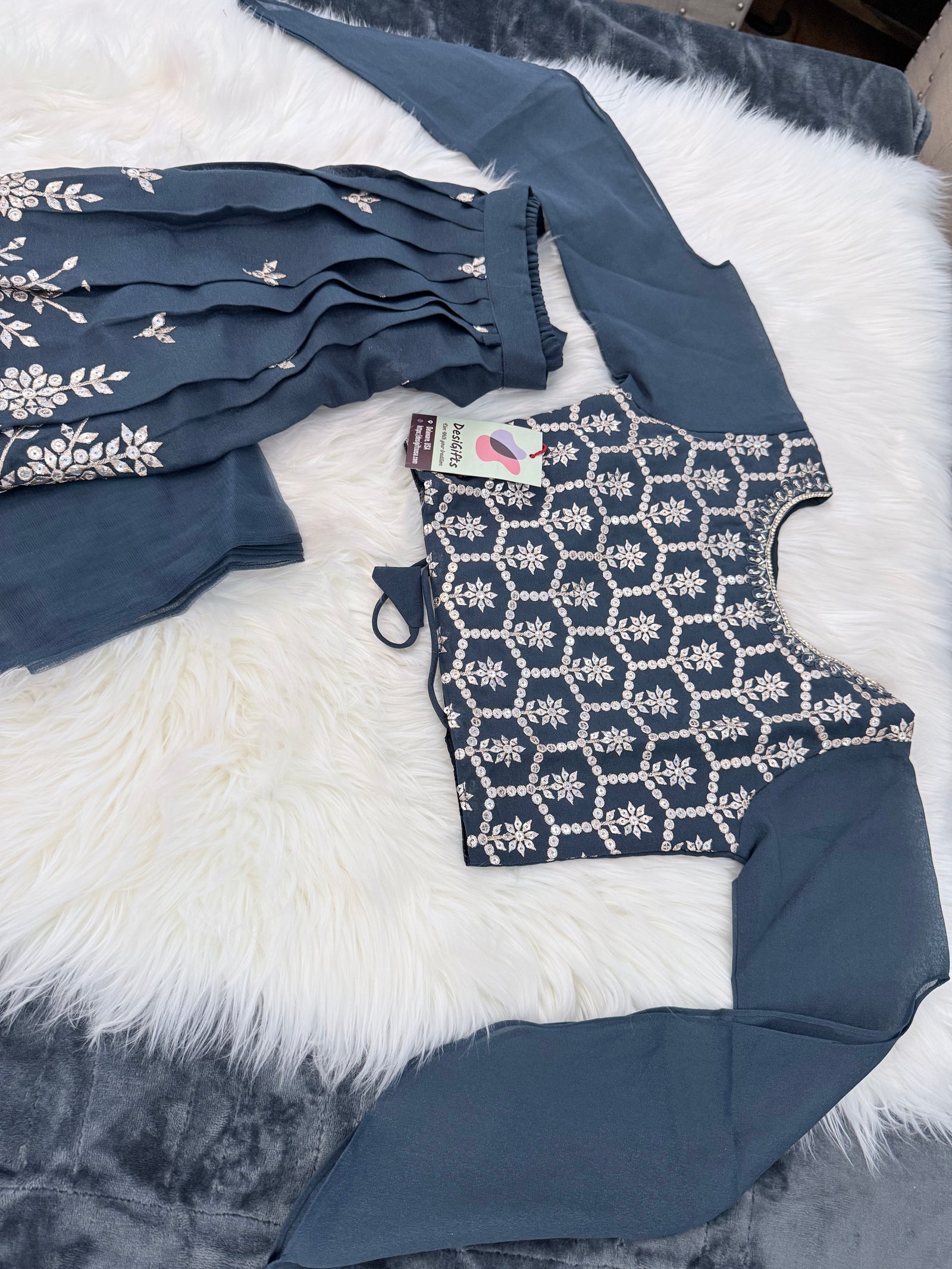 Zari and Sequins Lehenga Choli with Stylish long Sleeves for Girls –Traditional Festive Wear, Design GRL - 1984