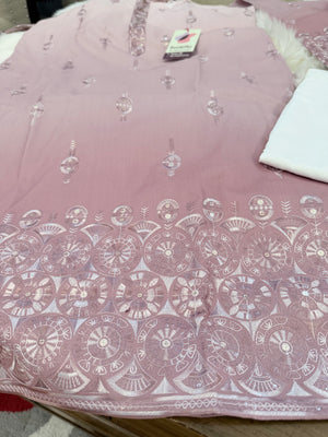 Men’s Dusty Rose Ombré Embroidered Kurta Pajama Set | Mauve Pink Indian Wedding Outfit with Trouser Pants | KP-4066