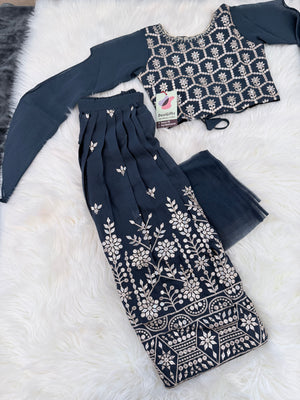 Zari and Sequins Lehenga Choli with Stylish long Sleeves for Girls –Traditional Festive Wear, Design GRL - 1984