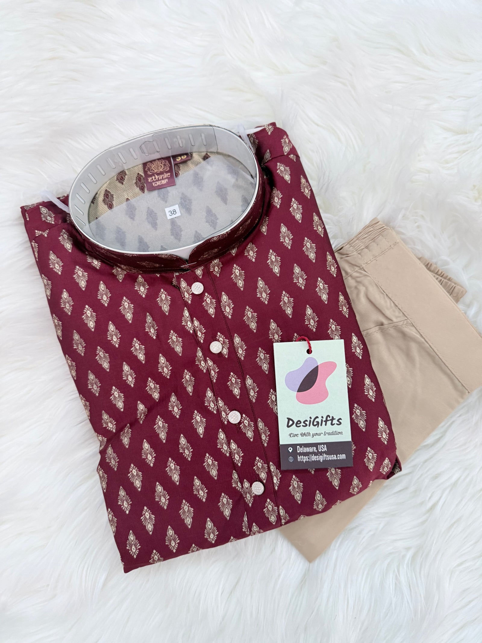 Men’s Wine Maroon Jacquard Kurta Pajama Set, Indian Ethnic Wear for Wedding Party Festival, Designer Kurta for Men, KP -3003