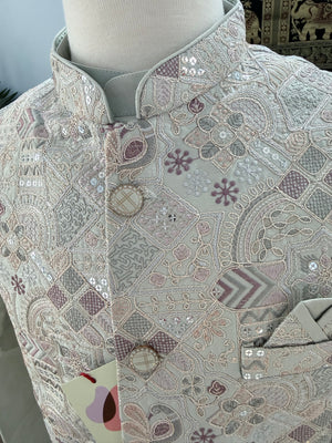 Men’s Pale Sage Green 3-Piece Kurta Pajama with Premium Embroidered Jacket, Wedding & Festive Ethnic Wear, KPJ-3078