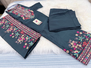 Graceful Navy Blue Embroidered Soft Silk Kurta Pajama Set for for Man, Festive Wedding Kurta Pajama with Dupatta , KP - 2035