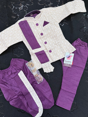 Boys 3 Piece Silk Blend Indian Dress Set with Sparkly Jacket, Dhoti & Pajama – Ethnic Wedding and Festive Outfit B-2018