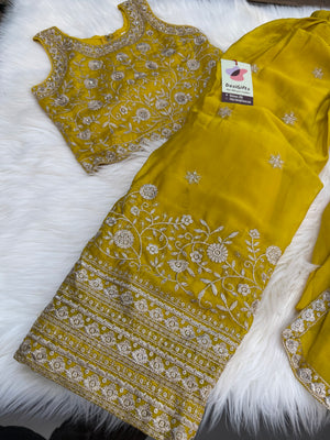 Lemon Yellow Shade Lehnga Choli in Sari Style, Half Sari, , Indian traditional festive outfit for Princess, Girl Design GRL - 1956