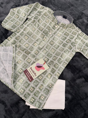 Green Shade Boy's Soft Cotton Silk Self Design with Sequins Kurta Pajama - Design BOY-1916