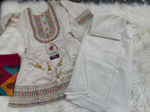 Classy Embroidered Kurta Palazzo & Dupatta Set for Girl, Indian traditional Girl Dress, GRL - 1560