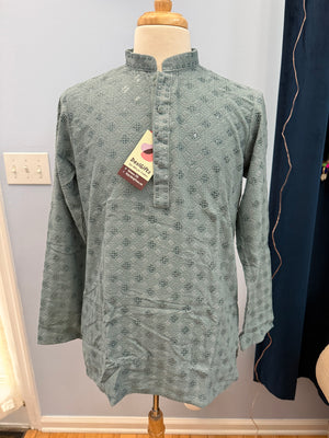 Gray Chikankari Shirt-Style Short Kurta with Sequins – Ethnic Casual Kurta SK - 1933