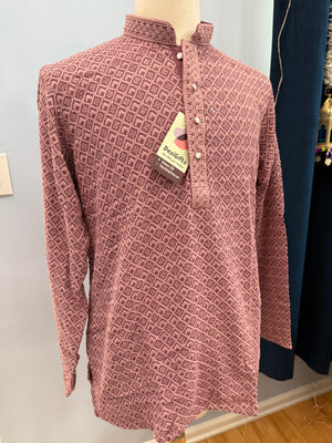 Onion Shade Chikankari Shirt-Style Short Kurta with Sequins – Ethnic Casual Kurta, SK - 1935