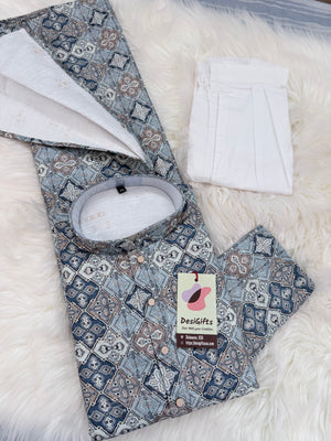 Men’s Festive Embroidered Kurta Pajama Set with Sequins – Cotton Blend Traditional Wear | Design KPS-2032