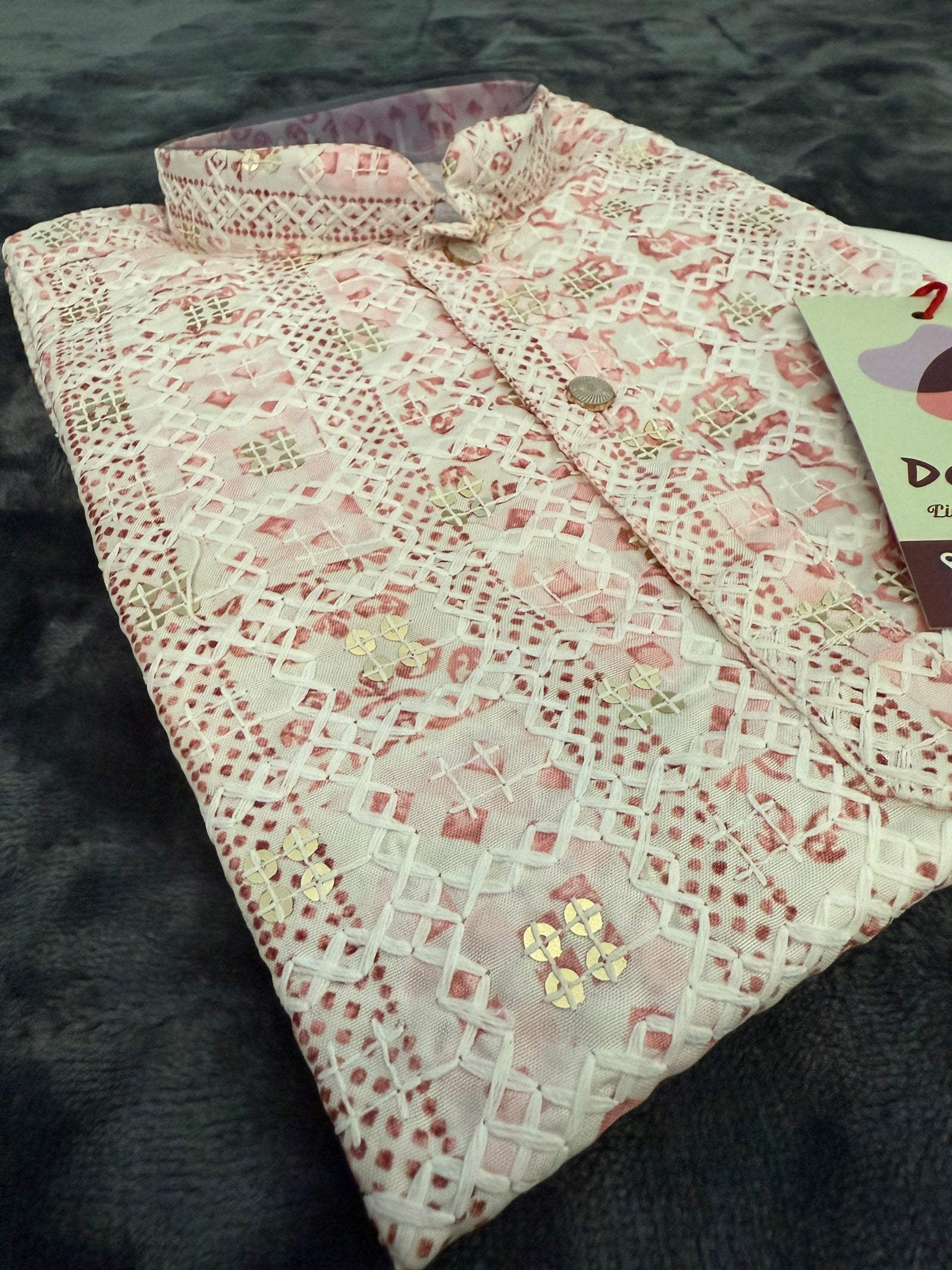 Pink Shade Boy's Soft Cotton Silk Self Design with Sequins Kurta Pajama - Design BOY-1917