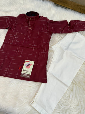 Simply Elegant Boy's Cotton Kurta Pajama Set in Maroon Shade- BOY-1954