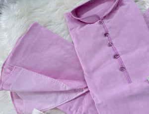 Men’s Light Lilac Purple Banarasi Silk Blend Kurta Pajama Set with Self Woven Buti, Kurta with Trouser Pants, Indian Festive Wedding Wear – KP- 3078