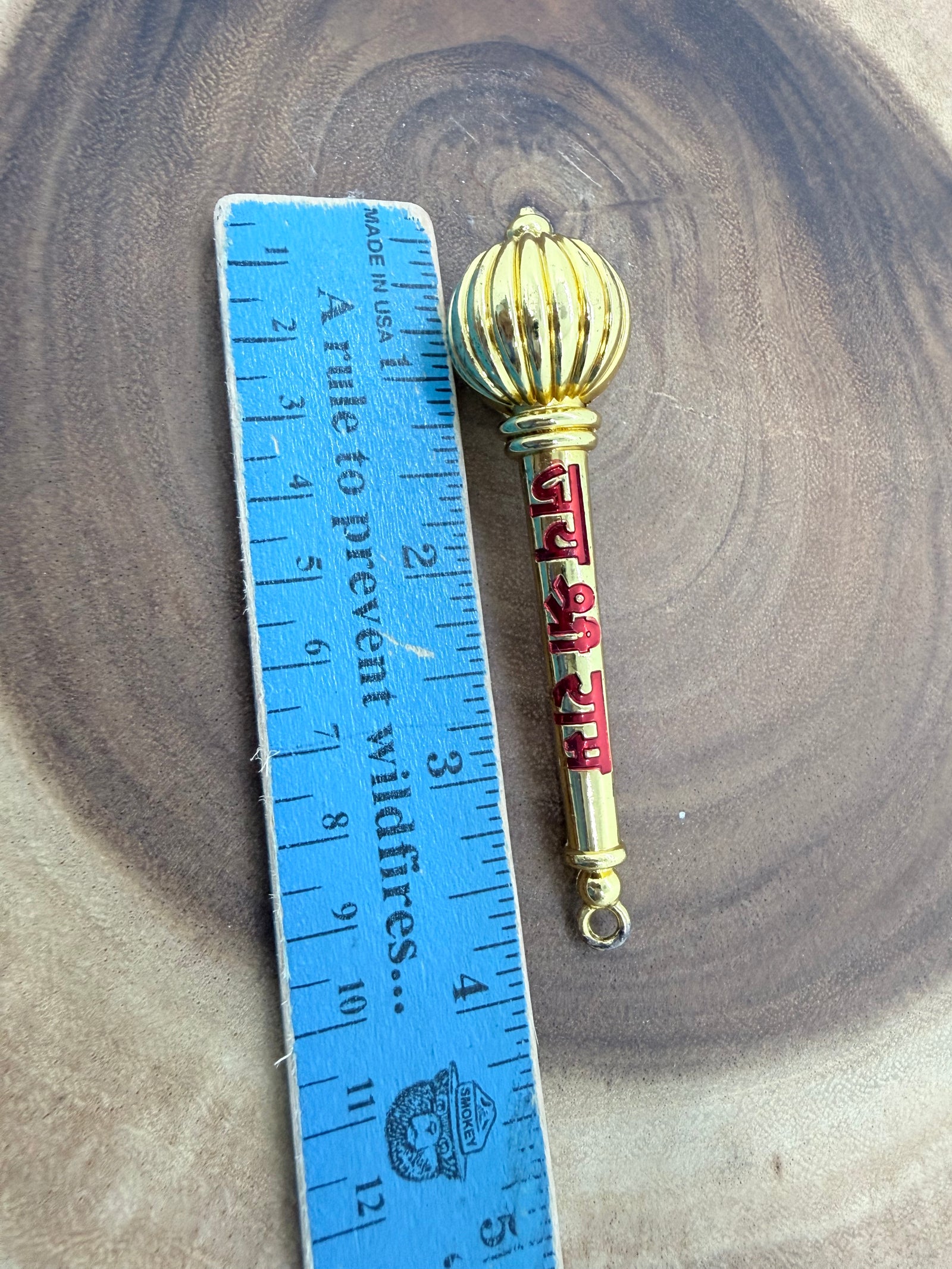 Mini Hanuman Gada Brass ~4" – Jai Shri Ram Engraved Mace (Golden Finish), Gada - 3040