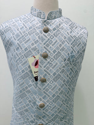 Men’s Pastel/Ice BluePink Nehru Jacket – Self Woven Silk Indian Sadri, Festive Wedding Waistcoat, Ethnic Modi Jacket for Men, J-3089