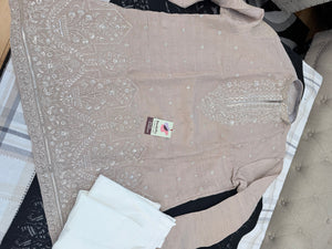 Men’s Dusty Rose-Muted Peach-Pink Embroidered Kurta with with Parallel Pants | Textured Silk Blend Wedding Kurta Pajama Set | Festive Indian Ethnic Wear, KP - 4045