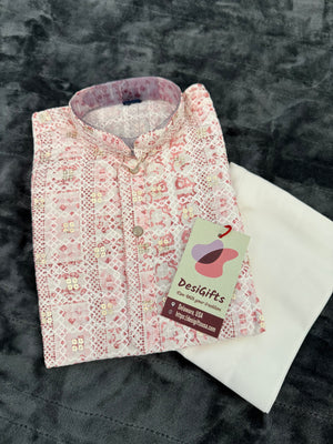 Pink Shade Boy's Soft Cotton Silk Self Design with Sequins Kurta Pajama - Design BOY-1917