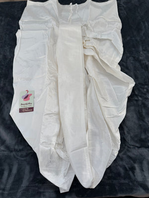 Men’s Ready-to-Wear Silk Blend Dhoti – Off-White Traditional Indian Dhoti, Plain or Gold Border, Wedding & Pooja Wear, KP - 301