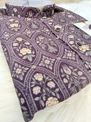 Men’s Wine Cotton Silk Blend Kurta Pajama Set – Traditional Floral Motif Ethnic Wear for Wedding & Festive Occasion, KPS-4003