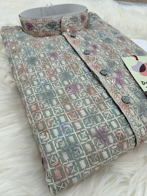 Men’s Indian festive Kurta Pajama Set, Rayon Chikankari Embroidery, Wedding Partywear Multishade Kurta– KP-1982