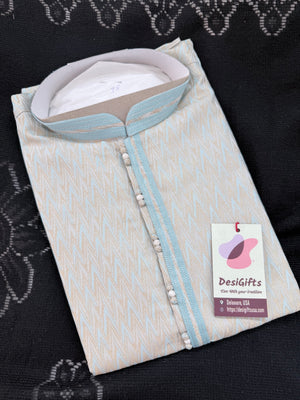 Pastel Blue with Beige accents Jacquard Silk Kurta Pajama Set | Festive Kurta Pant Style Pajama, Man -3057