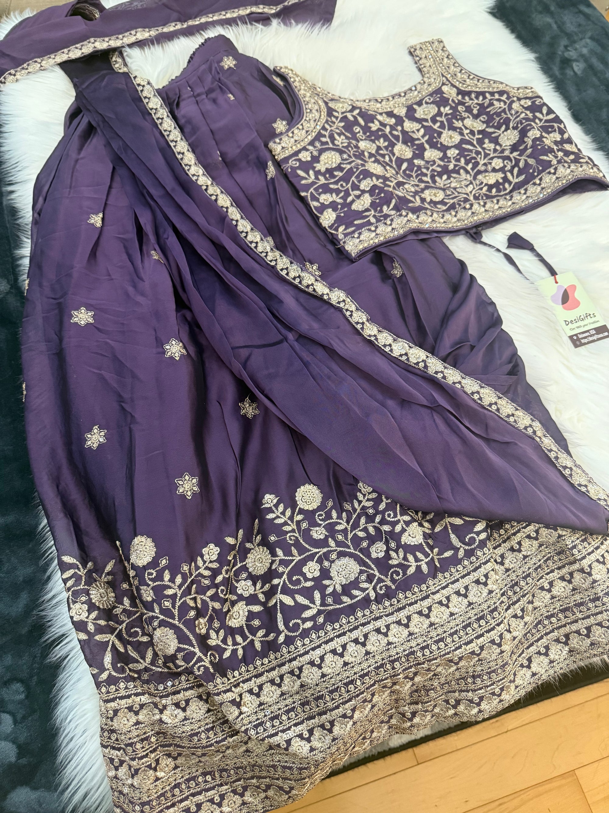 Purple Shade Lehnga Choli in Sari Style, Half Sari, , Indian traditional festive outfit for Princess, Girl Design GRL - 1895